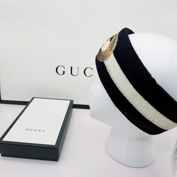 NWT Gucci Sequin GG Embellished Wool Headband Size M (57cm) - Picture 6 of 13
